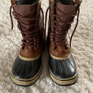 Sorel Brown & Black Waterproof Leather, Rubber Snow Winter Boots Size 8